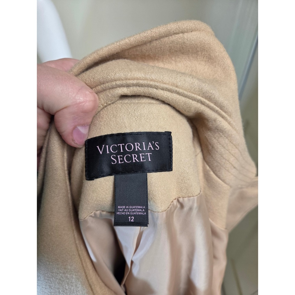 y2k Victorias Secret Wool Trench Coat Honey Beige Belted Double Breasted 12 - Picture 3 of 16